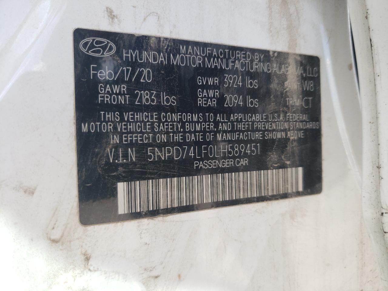 5NPD74LF0LH589451 2020 Hyundai Elantra Se