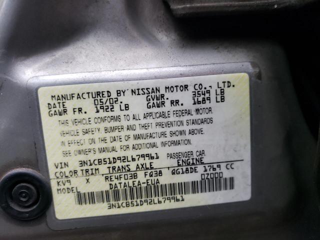 2002 Nissan Sentra Xe VIN: 3N1CB51D92L679961 Lot: 50101764