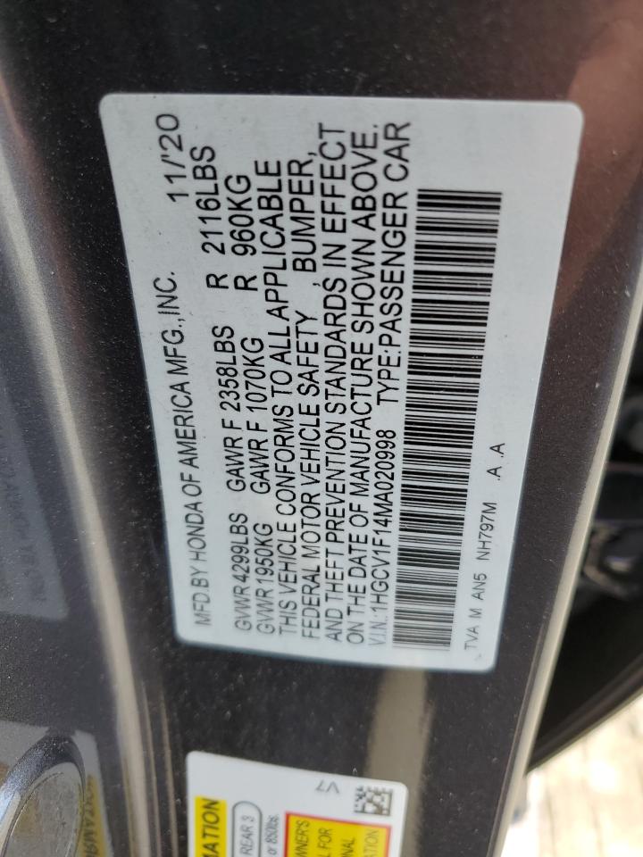 1HGCV1F14MA020998 2021 Honda Accord Lx