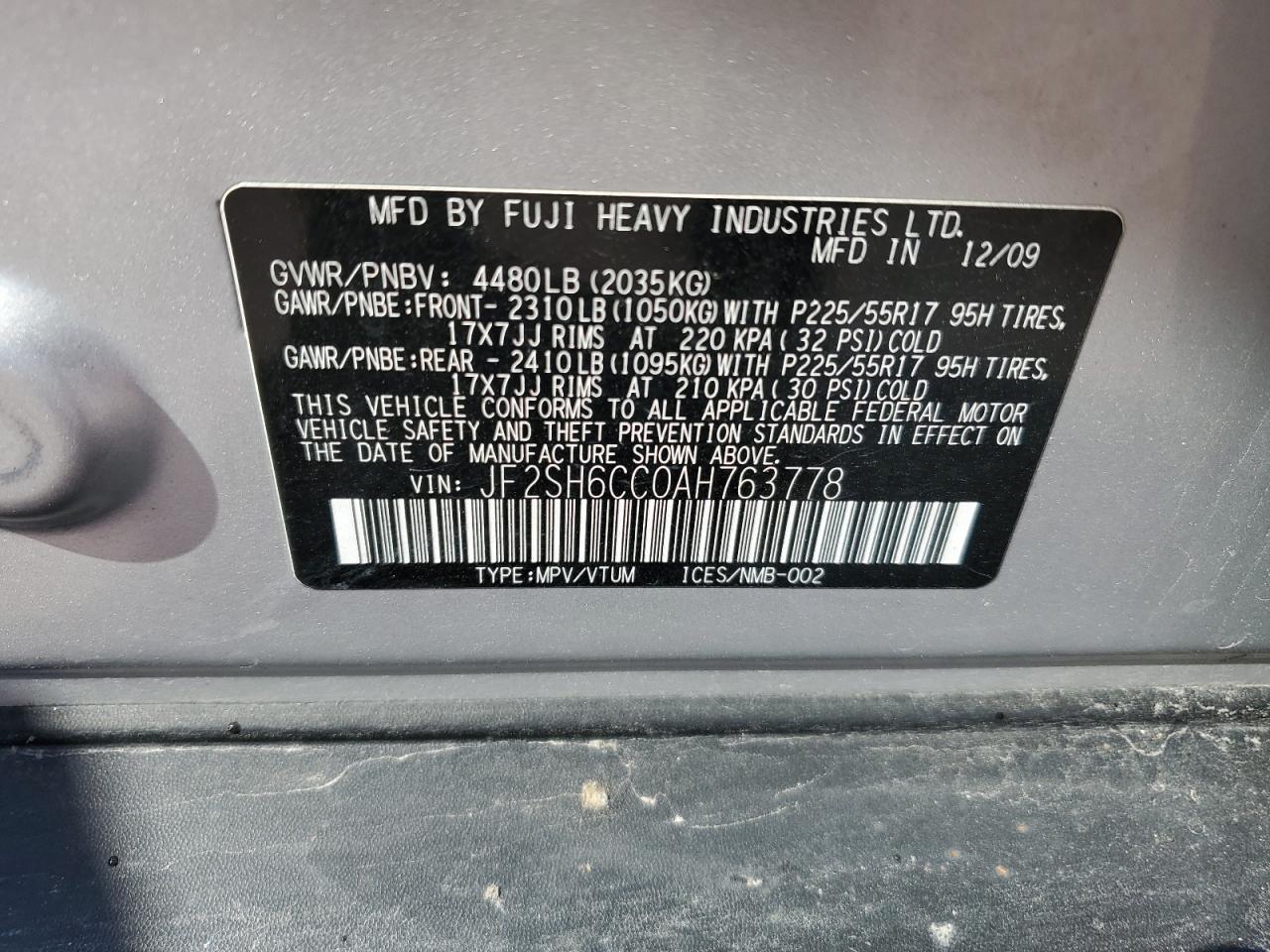 JF2SH6CC0AH763778 2010 Subaru Forester 2.5X Premium