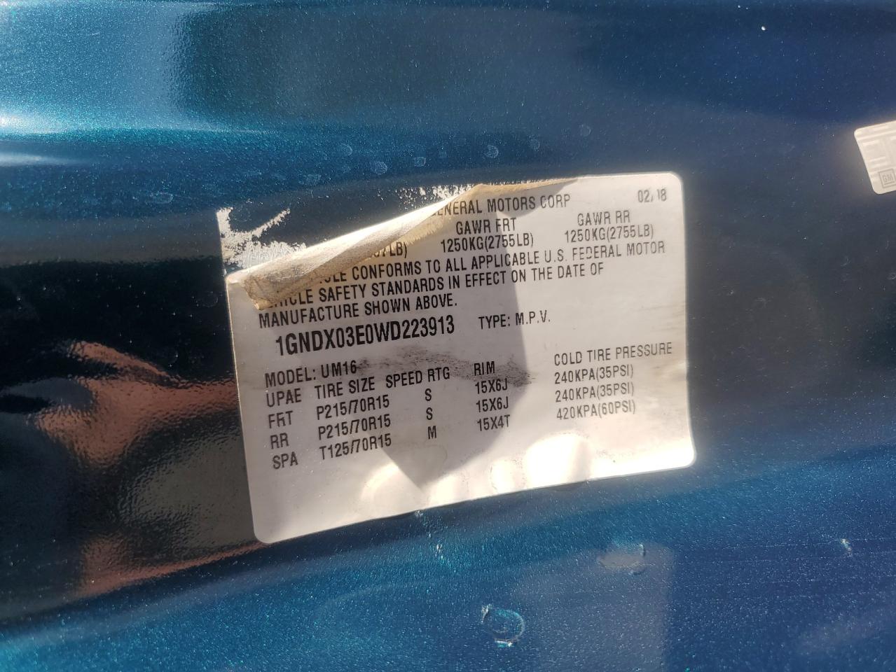 1GNDX03E0WD223913 1998 Chevrolet Venture