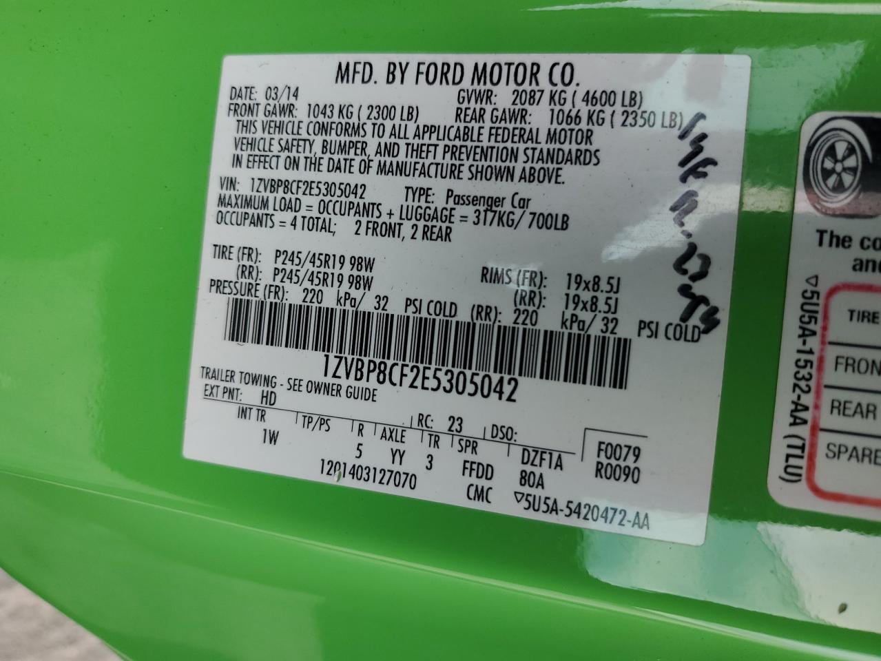 1ZVBP8CF2E5305042 2014 Ford Mustang Gt