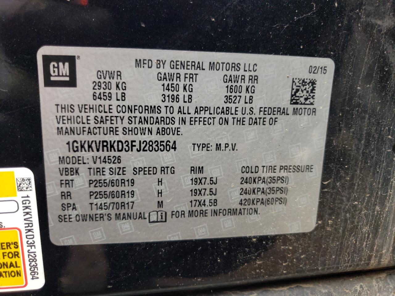 1GKKVRKD3FJ283564 2015 GMC Acadia Slt-1