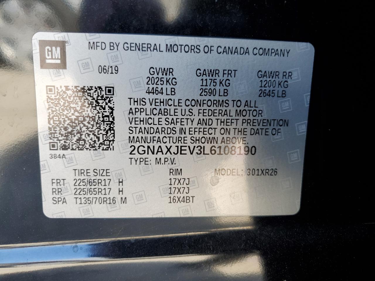 2GNAXJEV3L6108190 CHEVROLET EQUINOX 2020