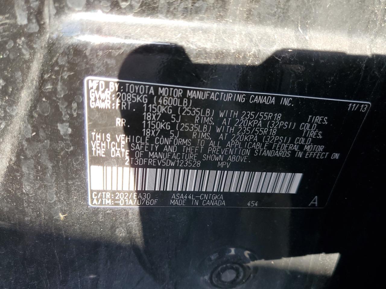 2t3dfrev5dw123528 2T3DFREV5DW123528 2013 Toyota Rav4 Limited
