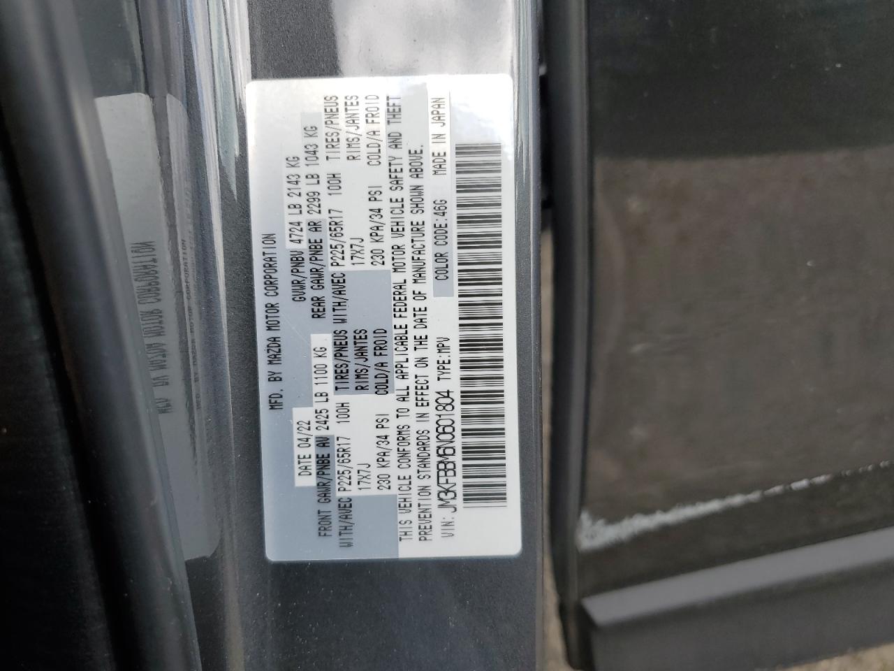 JM3KFBBM6N0601804 2022 Mazda Cx-5 Select