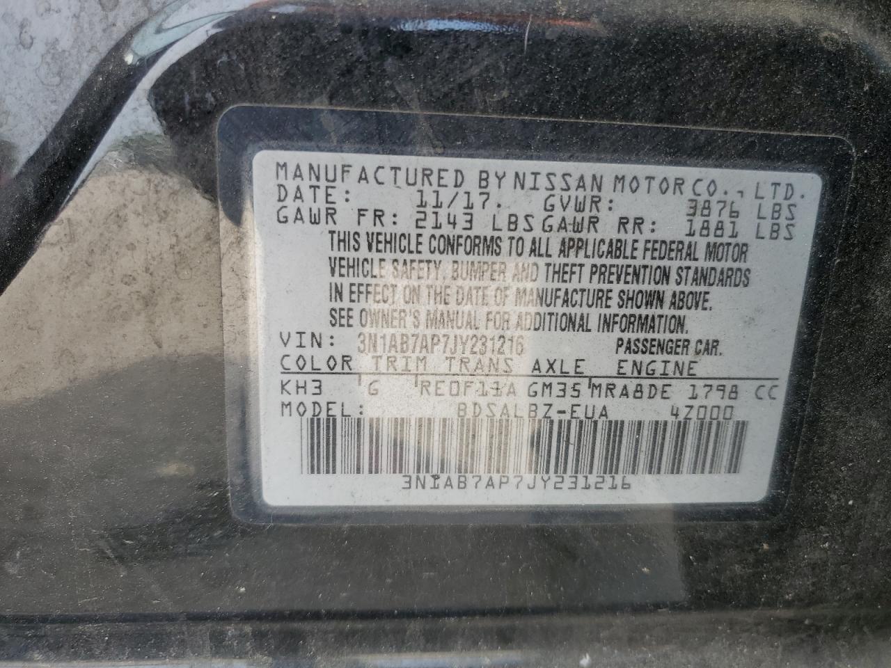 3N1AB7AP7JY231216 2018 Nissan Sentra S