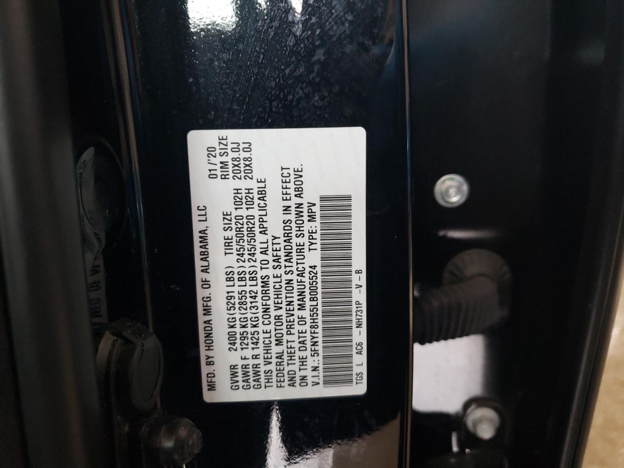 5FNYF8H55LB005524 2020 Honda Passport Exl