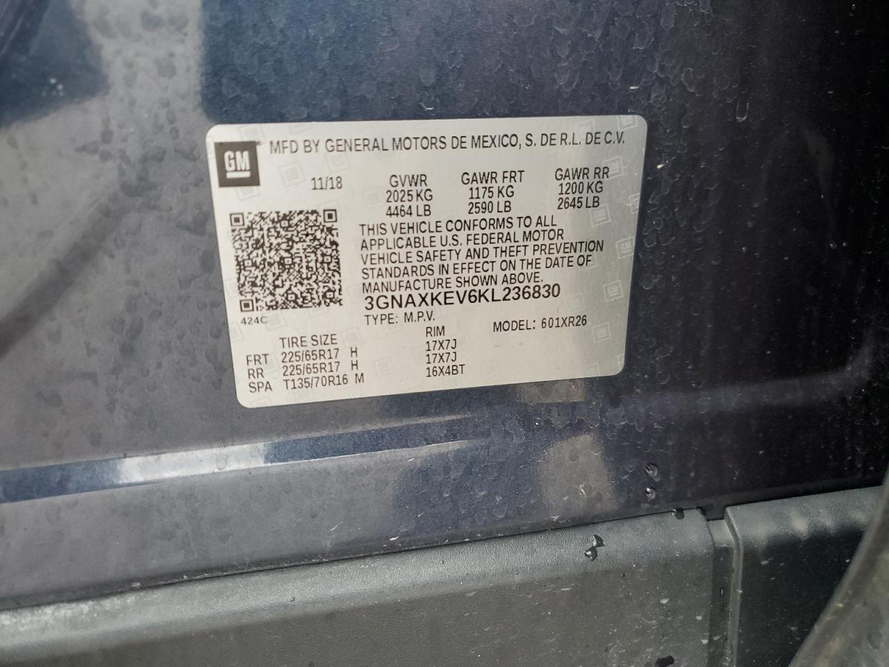 3GNAXKEV6KL236830 CHEVROLET EQUINOX 2019