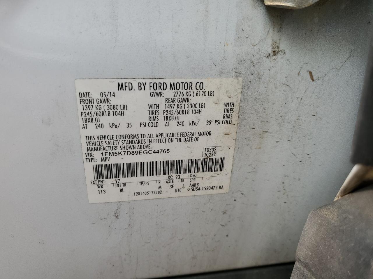 1FM5K7D89EGC44765 2014 Ford Explorer Xlt