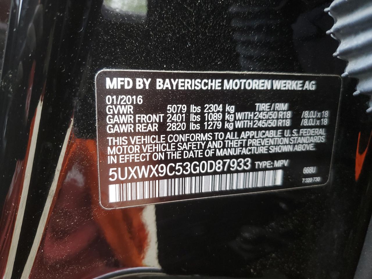 5UXWX9C53G0D87933 2016 BMW X3 xDrive28I