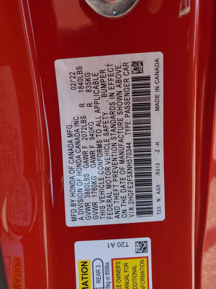 2HGFE2F5XNH570344 2022 Honda Civic Sport 2HGFE2F5XNH570344 2022 Honda Civic Sport