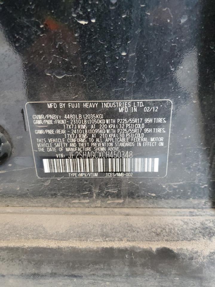 JF2SHAGCXCH450348 2012 Subaru Forester Touring