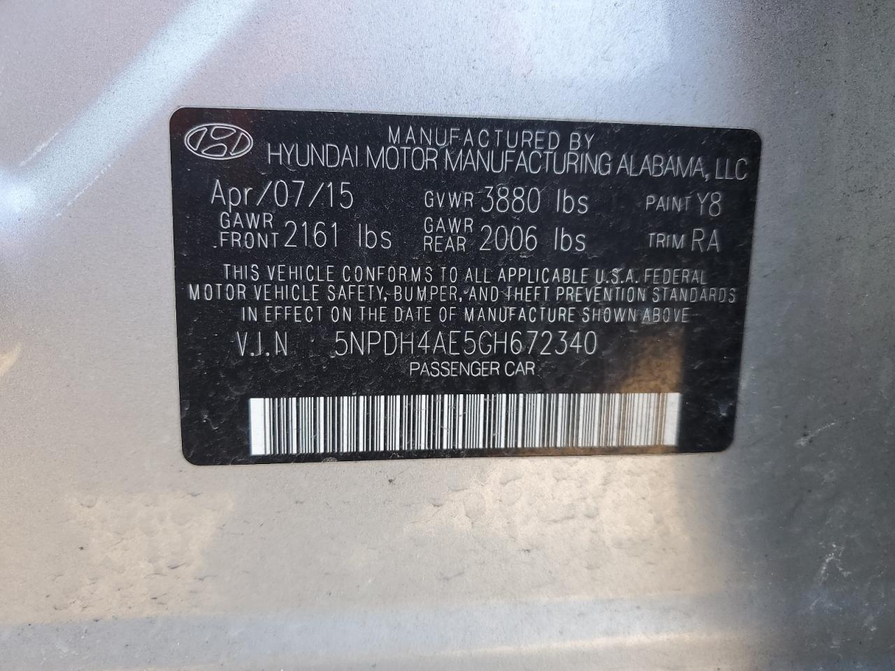 5NPDH4AE5GH672340 2016 Hyundai Elantra Se