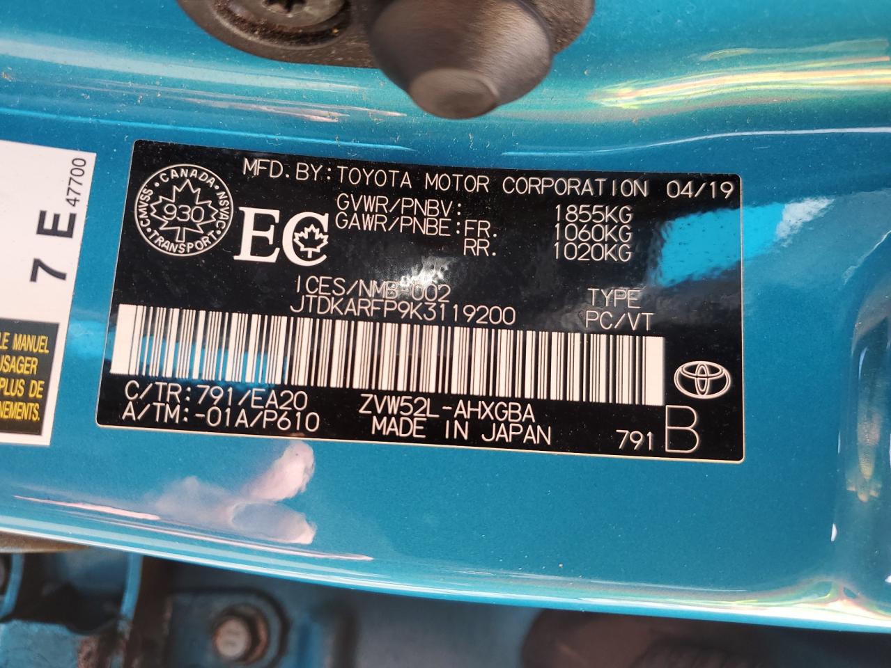 JTDKARFP9K3119200 2019 Toyota Prius Prime