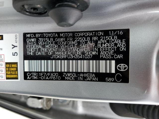 2017 Toyota Prius VIN: JTDKBRFU3H3541037 Lot: 52168914