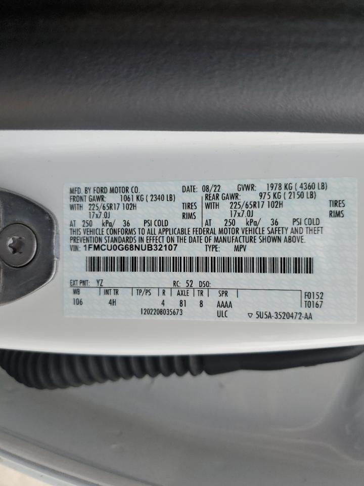 1FMCU0G68NUB32107 2022 Ford Escape Se