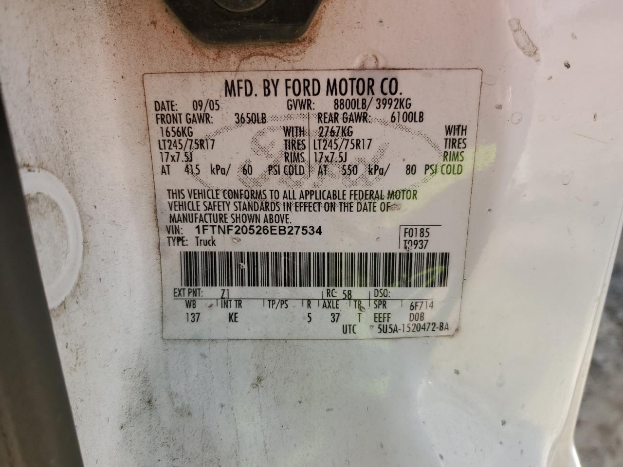 1FTNF20526EB27534 2006 Ford F250 Super Duty