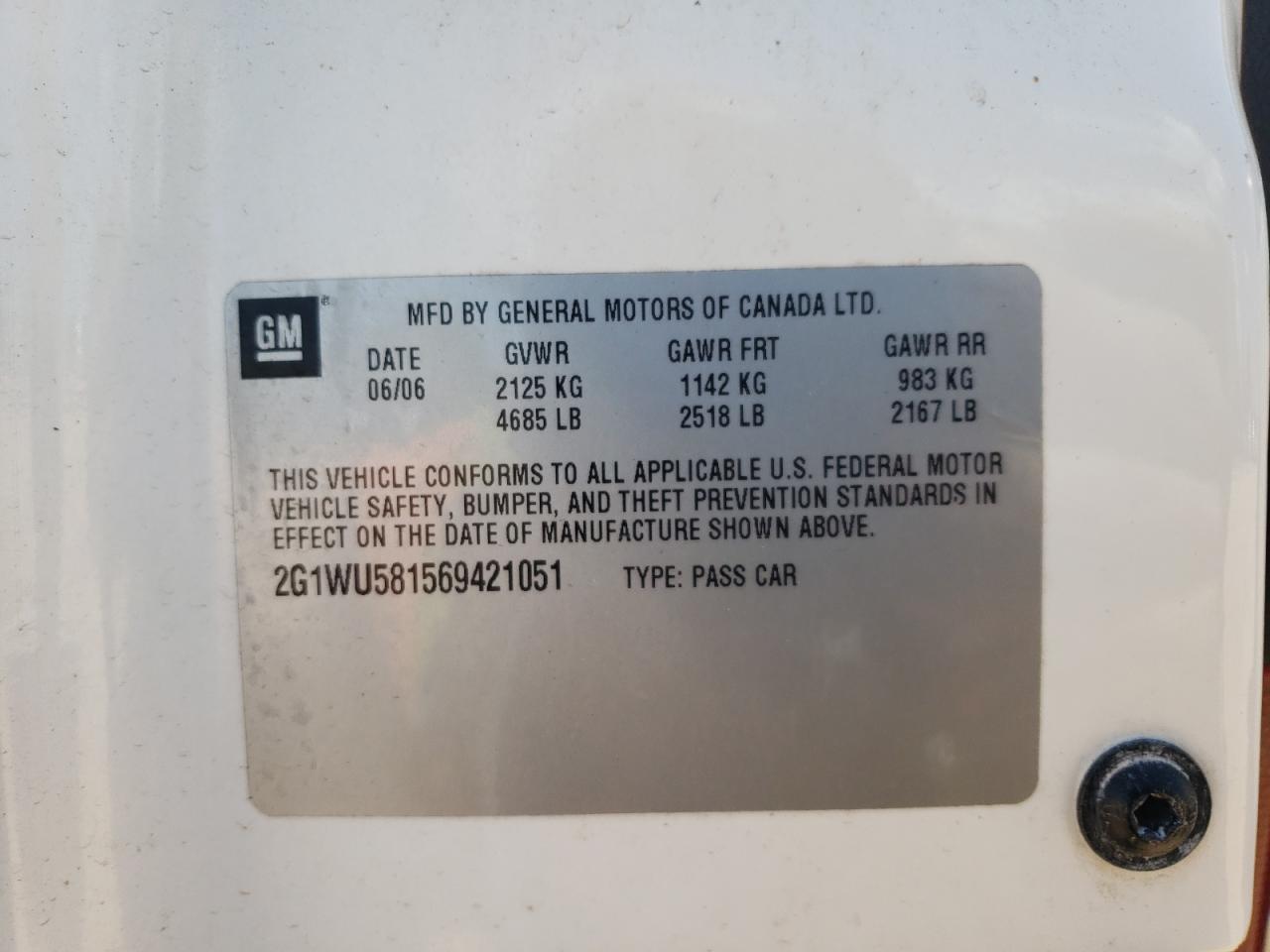 2G1WU581569421051 2006 Chevrolet Impala Ltz