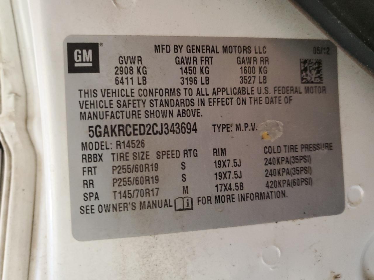 5GAKRCED2CJ343694 2012 Buick Enclave