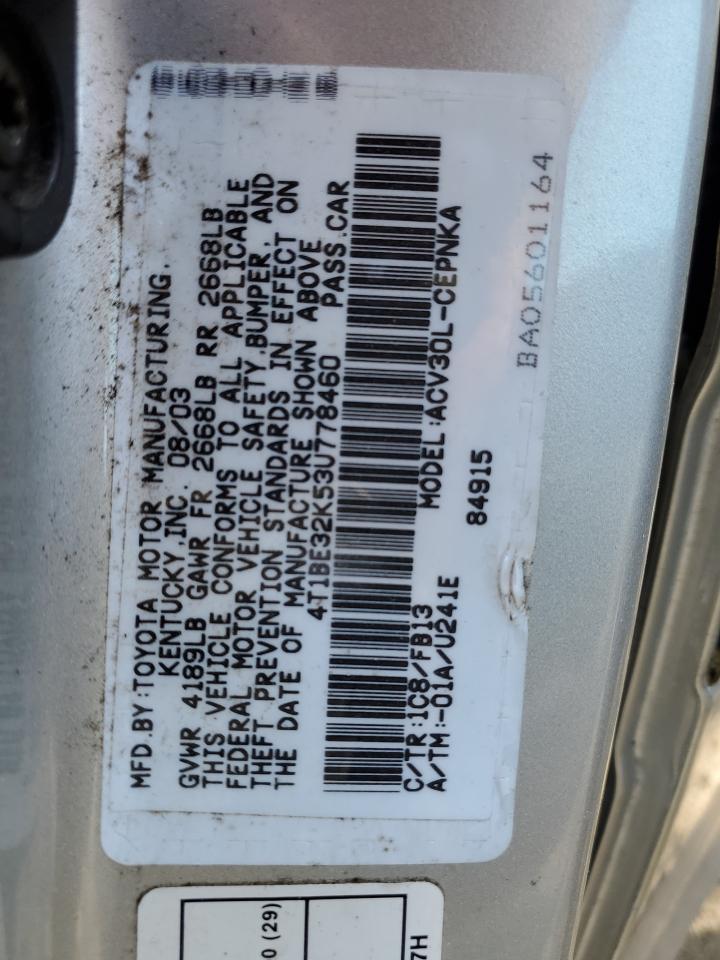 4T1BE32K53U778460 2003 Toyota Camry Le