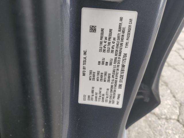 2022 Tesla Model 3 VIN: 5YJ3E1EB1NF175784 Lot: 51807614