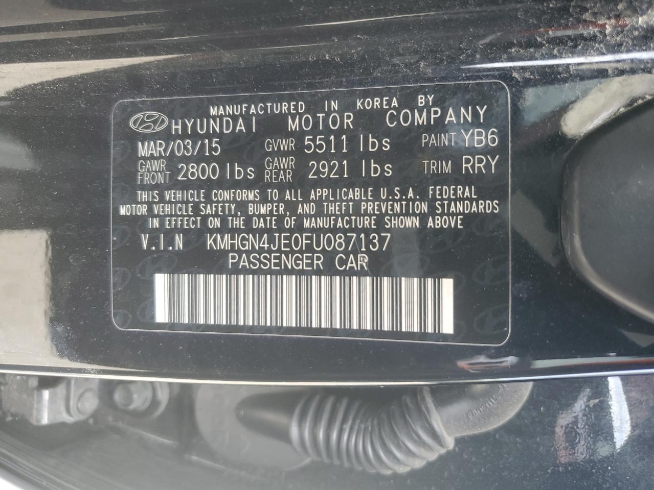 KMHGN4JE0FU087137 2015 Hyundai Genesis 3.8L