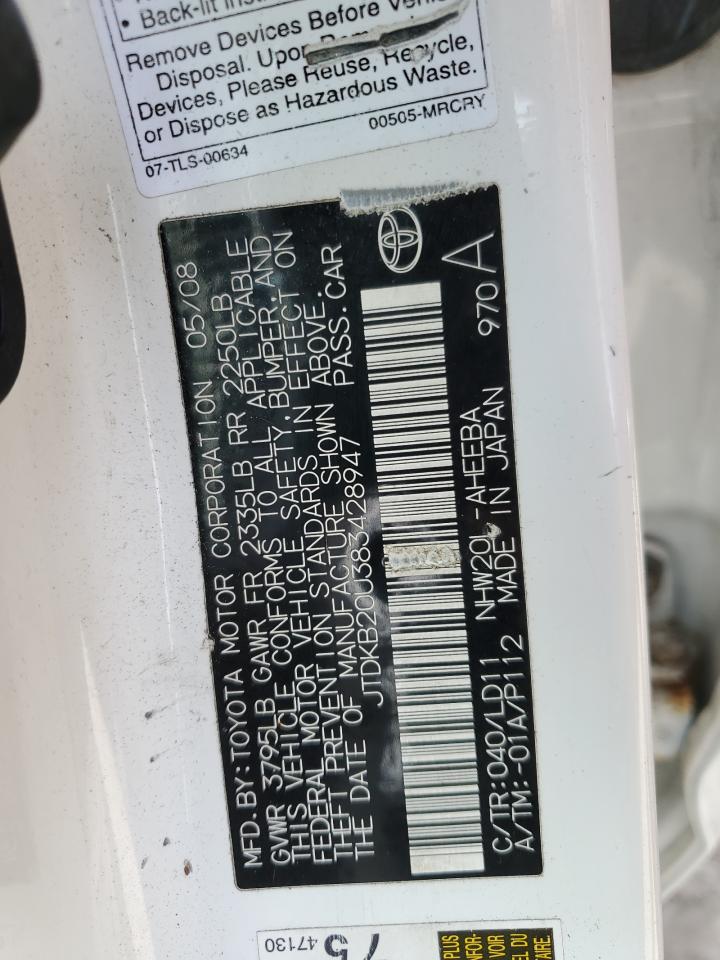 JTDKB20U383428947 2008 Toyota Prius