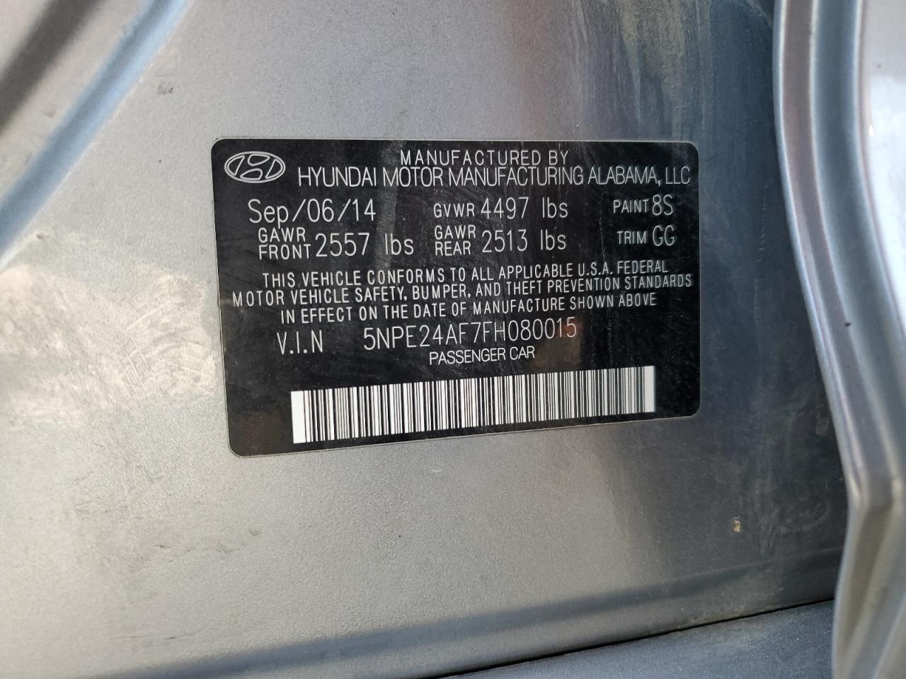 5NPE24AF7FH080015 2015 Hyundai Sonata Se
