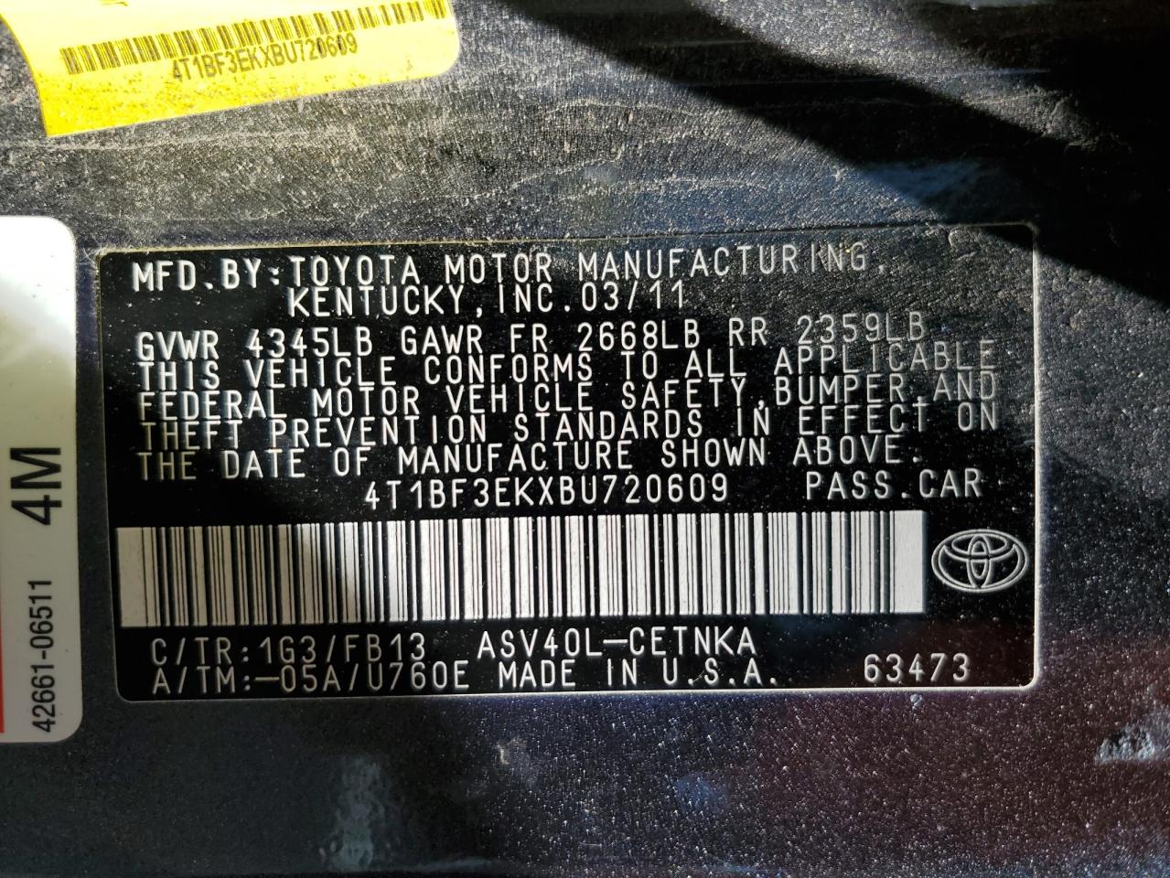 4T1BF3EKXBU720609 2011 Toyota Camry Base