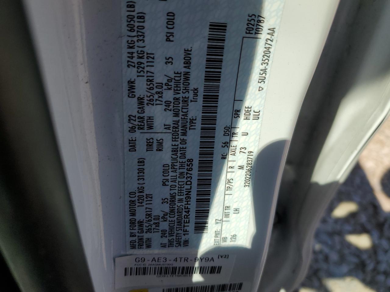 1FTER4FH9NLD37658 FORD RANGER 2022