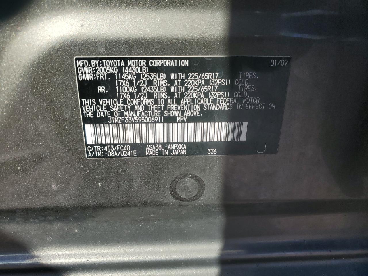 JTMZF33V595006911 2009 Toyota Rav4