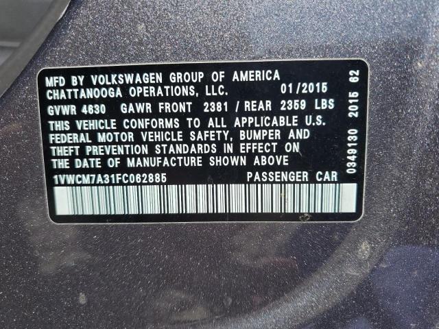 Lot #2471387915 2015 VOLKSWAGEN PASSAT SEL salvage car