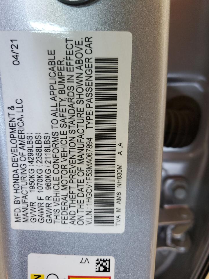 1HGCV1F53MA067894 2021 Honda Accord Exl