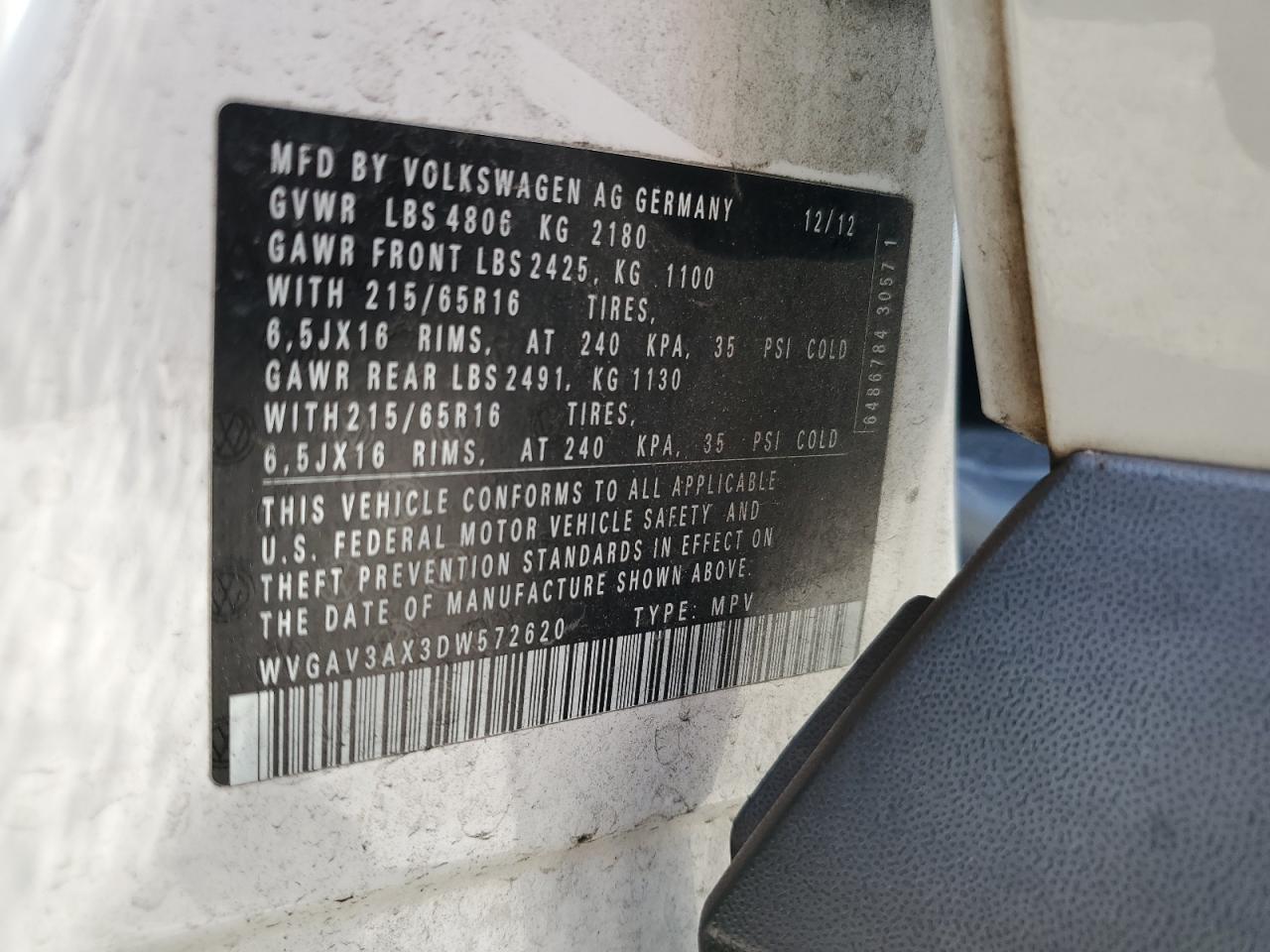 WVGAV3AX3DW572620 2013 Volkswagen Tiguan S