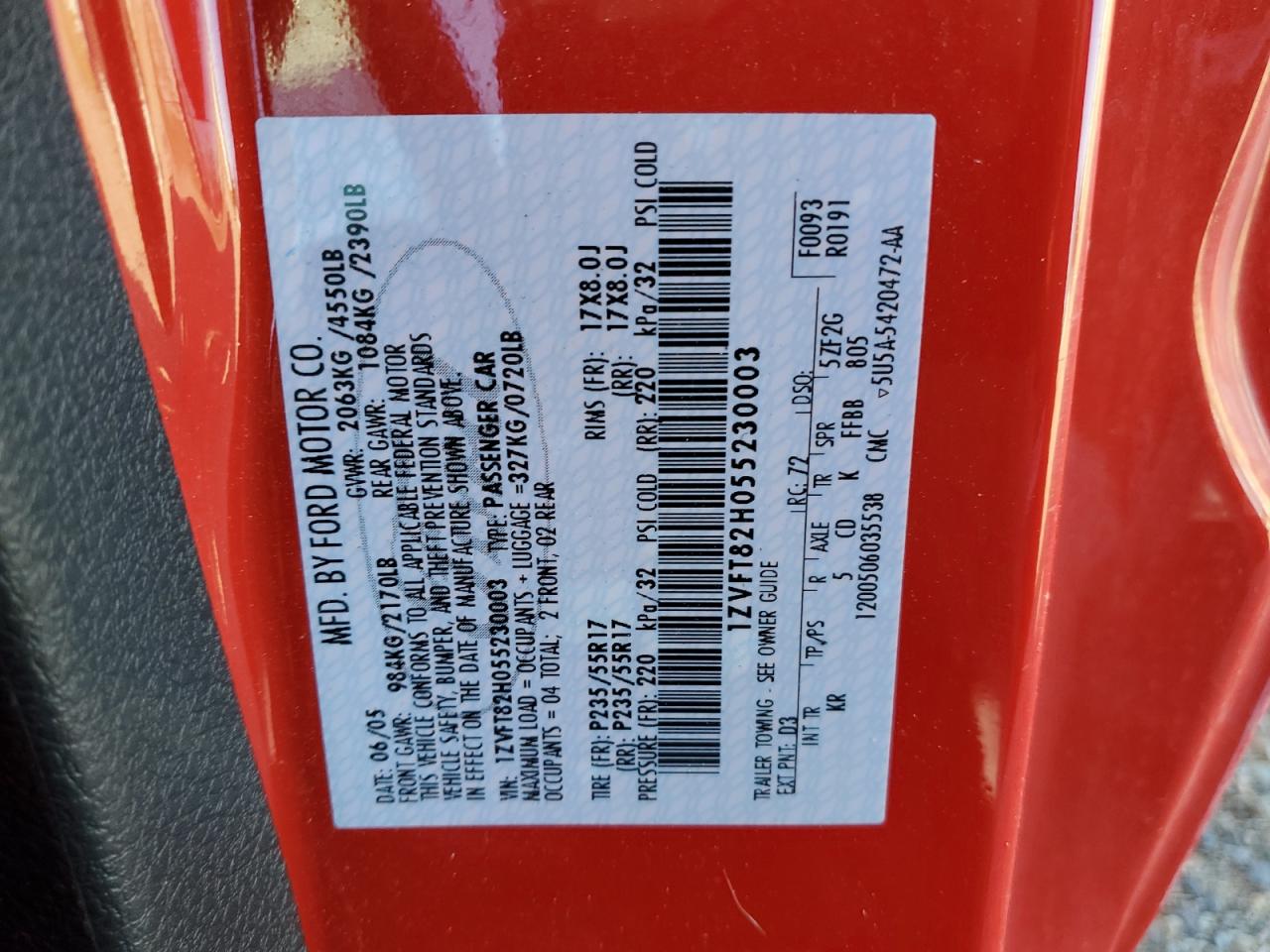 1ZVFT82H055230003 2005 Ford Mustang Gt