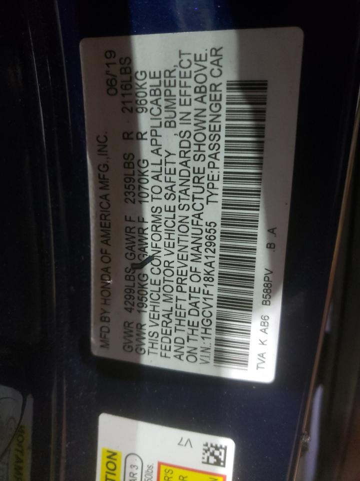 1HGCV1F18KA129655 2019 Honda Accord Lx