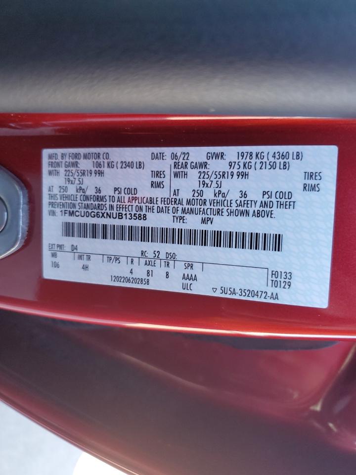 1FMCU0G6XNUB13588 2022 Ford Escape Se