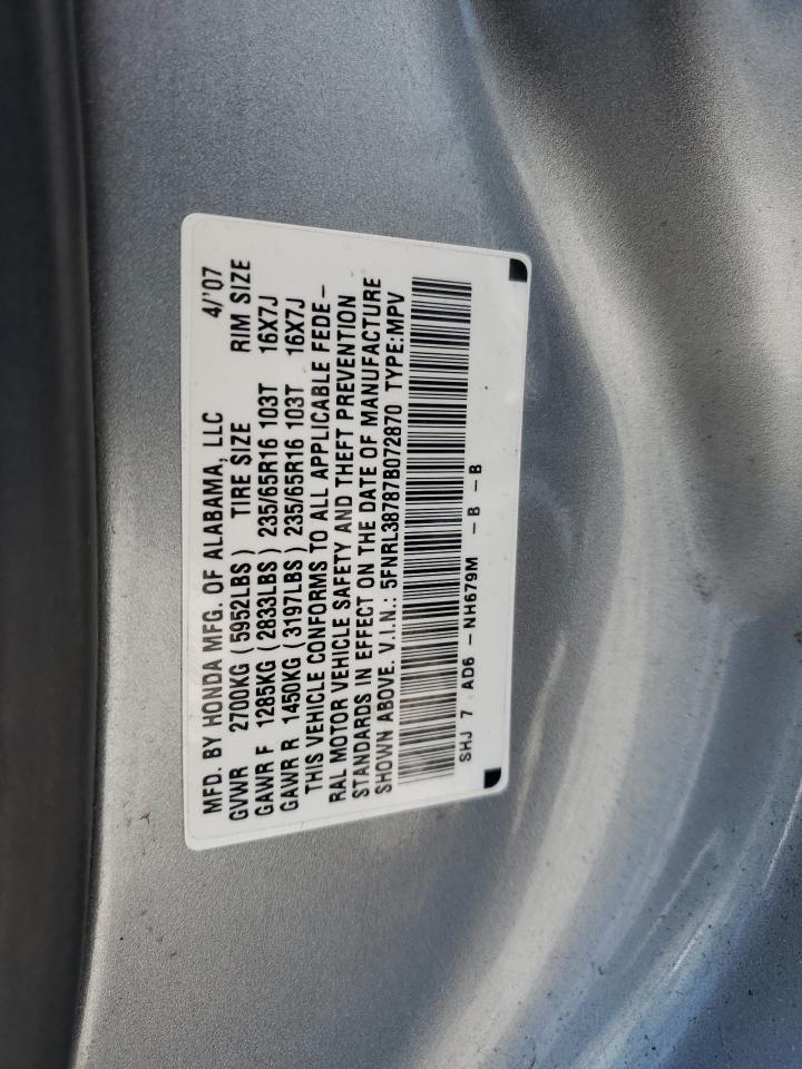 5FNRL38787B072870 2007 Honda Odyssey Exl
