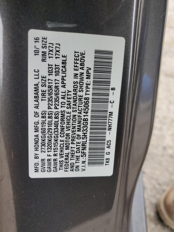 5FNRL5H33GB145068 2016 Honda Odyssey Se