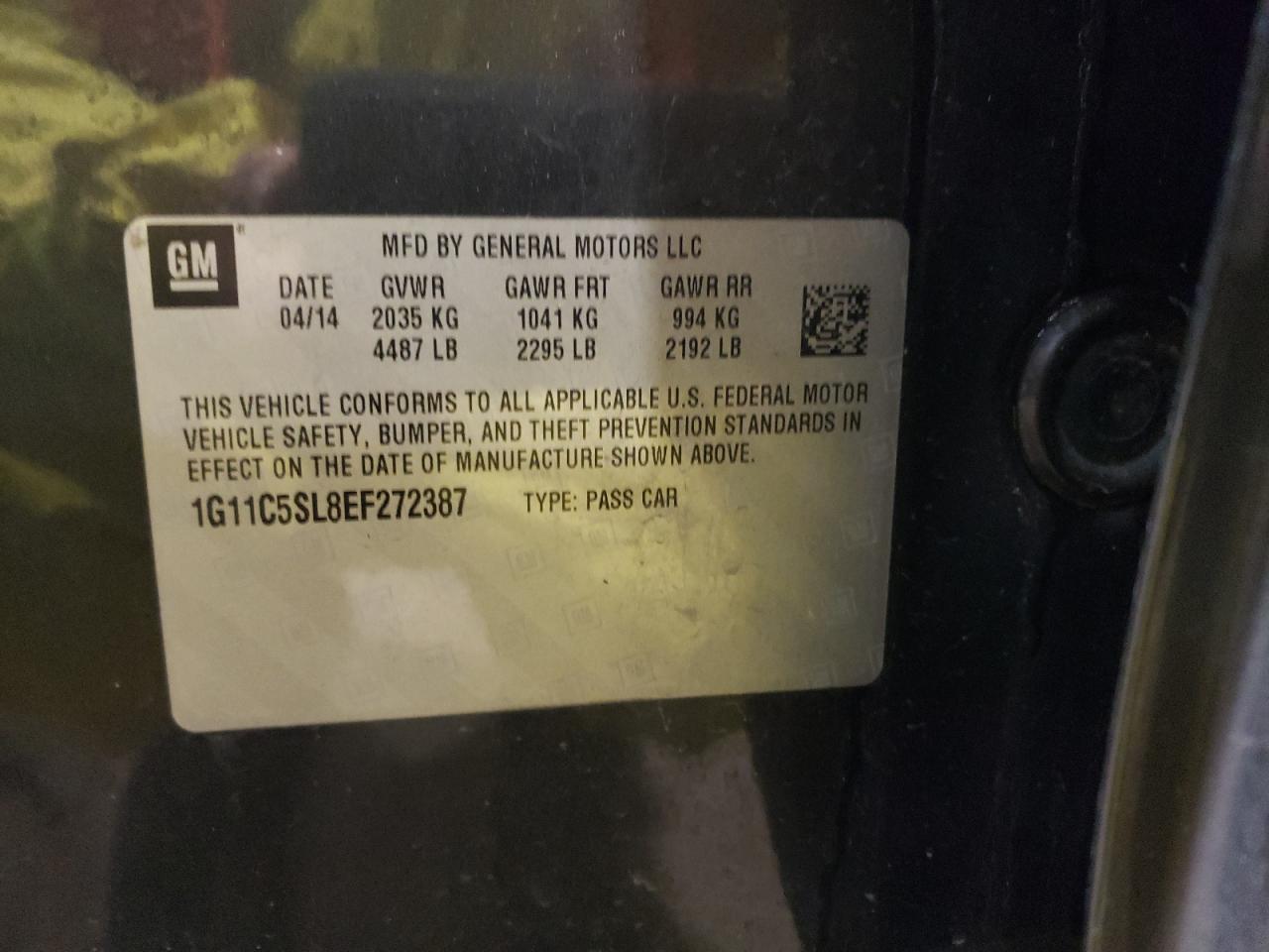 1G11C5SL8EF272387 2014 Chevrolet Malibu 1Lt