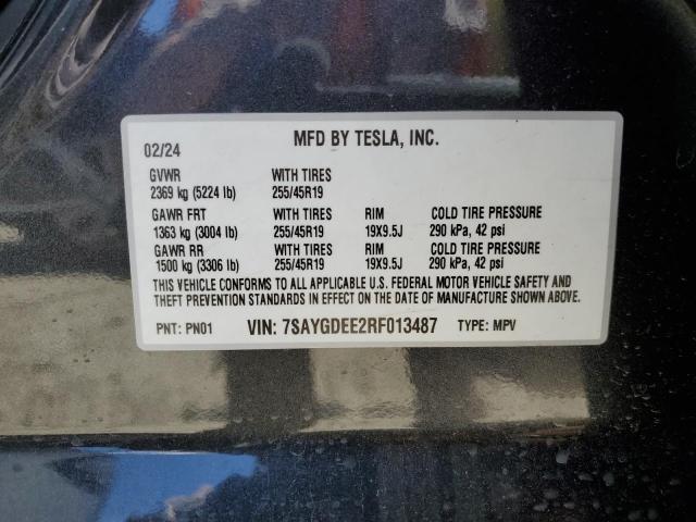 2024 Tesla Model Y VIN: 7SAYGDEE2RF013487 Lot: 50279944