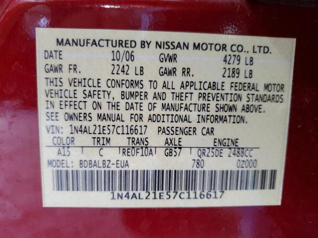 2007 Nissan Altima 2.5 VIN: 1N4AL21E57C116617 Lot: 50617334
