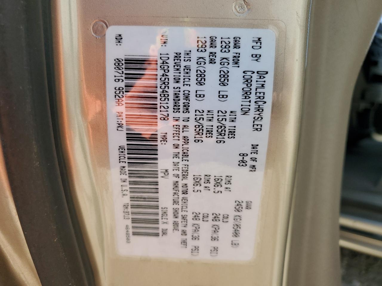 1D4GP45R54B512178 2004 Dodge Caravan Sxt