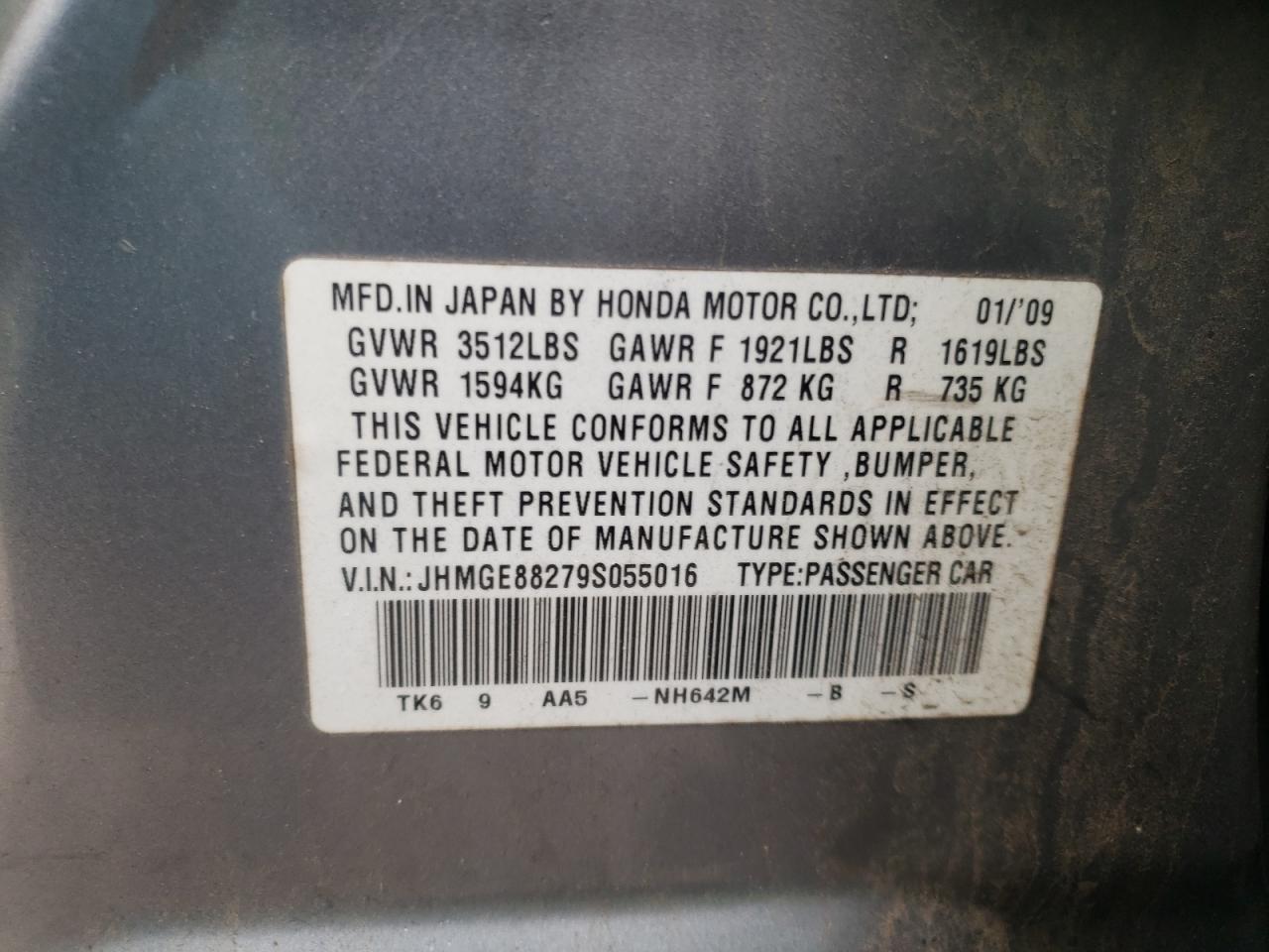 JHMGE88279S055016 2009 Honda Fit