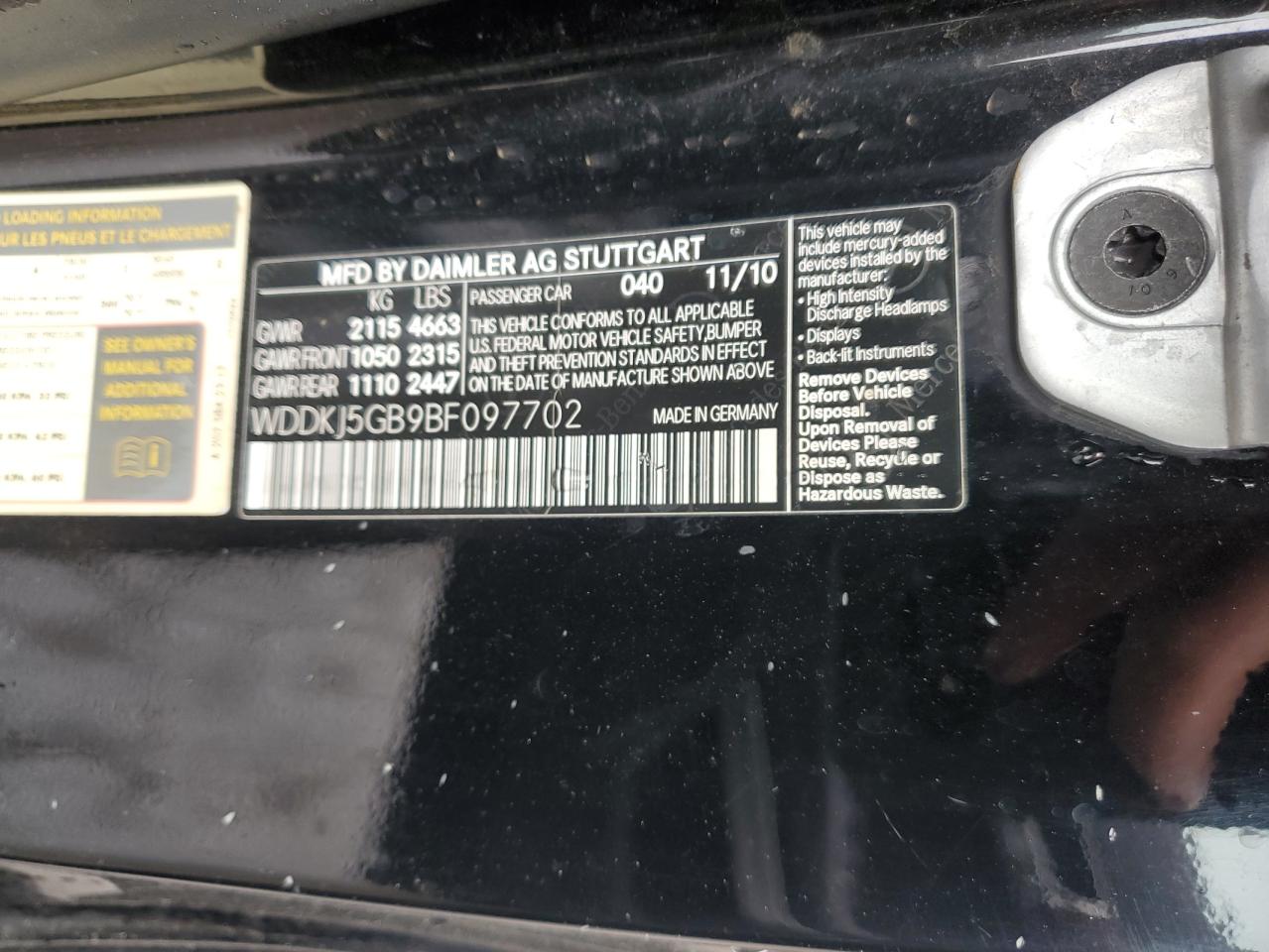 WDDKJ5GB9BF097702 2011 Mercedes-Benz E 350