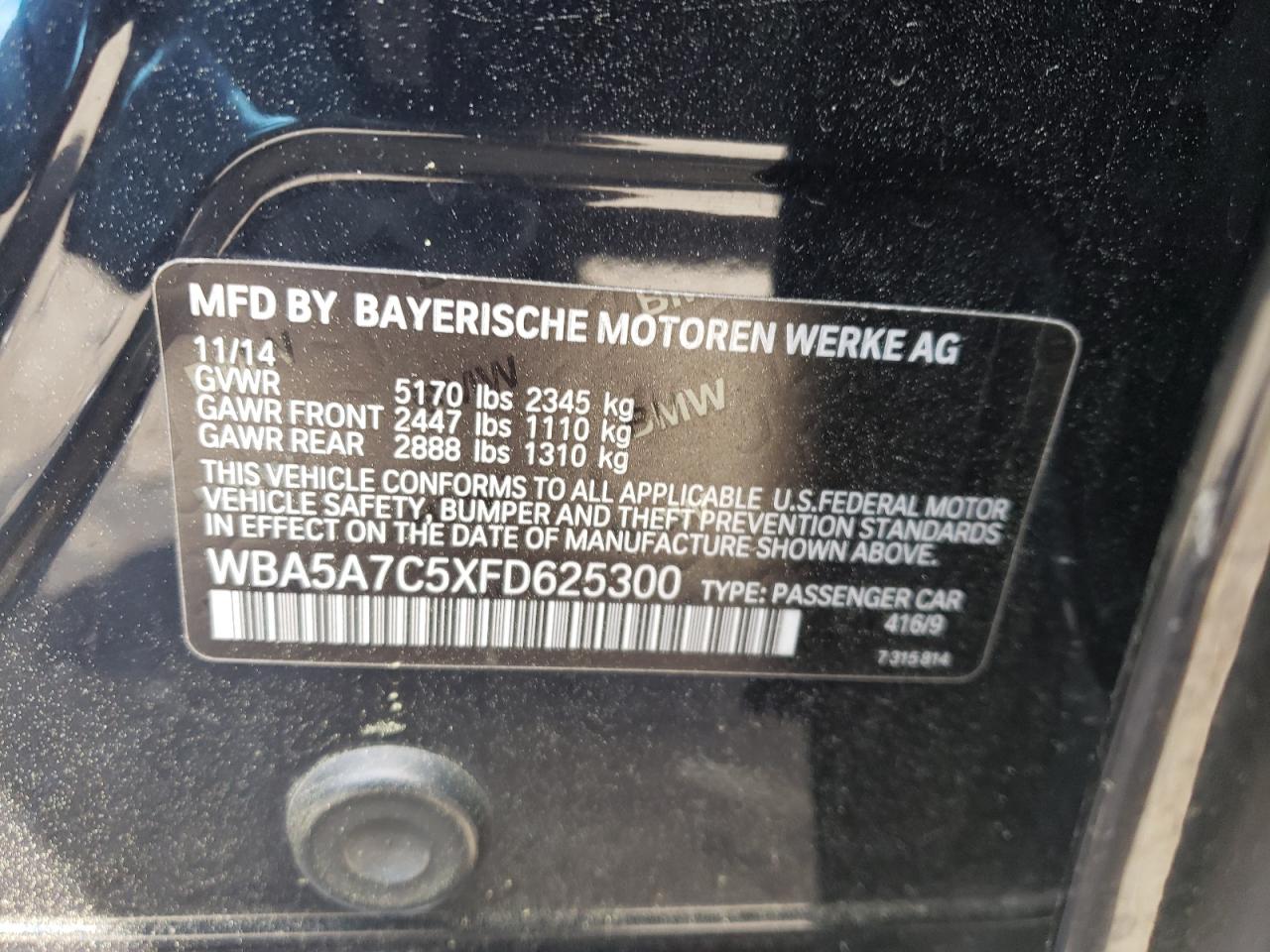 WBA5A7C5XFD625300 2015 BMW 528 Xi