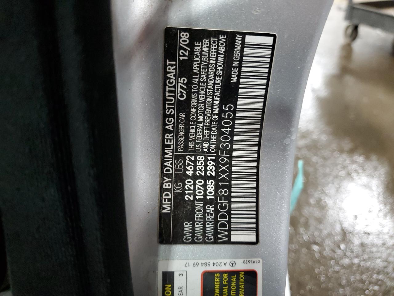 WDDGF81XX9F304055 2009 Mercedes-Benz C 300 4Matic