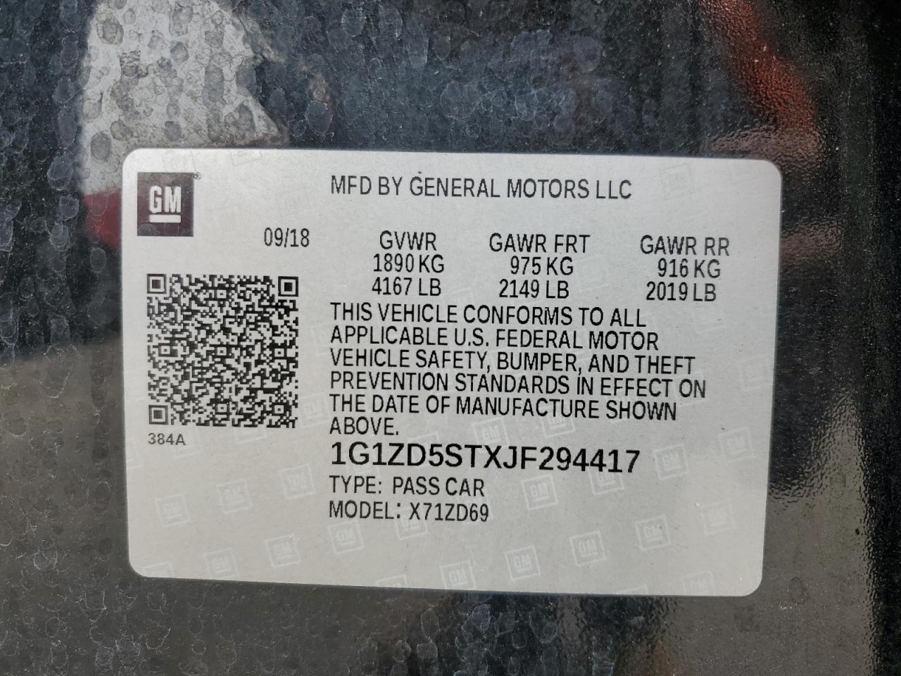 1G1ZD5STXJF294417 2018 Chevrolet Malibu Lt