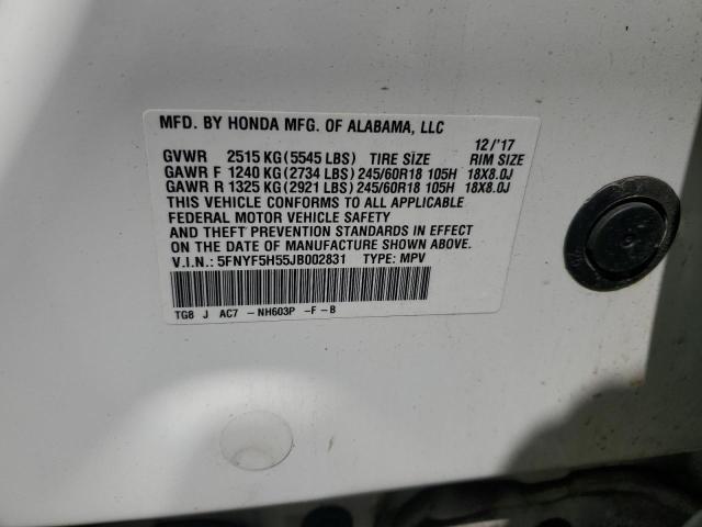 2018 Honda Pilot Exl VIN: 5FNYF5H55JB002831 Lot: 51361234